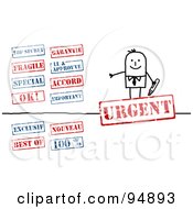 Royalty Free RF Clipart Illustration Of A Digital Collage Of A Stick People Businessman With Red And Blue Stamps by NL shop