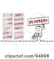Poster, Art Print Of Digital Collage Of A Stick People Businessman With Business Stamps