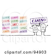 Poster, Art Print Of Digital Collage Of A Stick People Couple With Entertainment Stamps