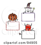 Poster, Art Print Of Digital Collage Of Blank Halloween Stick People Signs