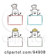 Poster, Art Print Of Digital Collage Of Blank Chef And Construction Worker Stick People Signs