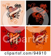 Digital Collage Of Blank Banner And Heart Tattoo Designs
