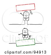 Poster, Art Print Of Digital Collage Of A Stick People Man With Blank Red And Green Text Boxes