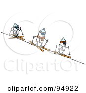 Poster, Art Print Of Stick People Group Skiing Downhill