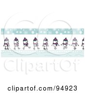 Poster, Art Print Of Border Of A Happy Stick People Man Walking On A Snowy Winter Day