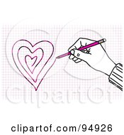 Hand Drawing Hearts On Graph Paper With A Pencil