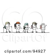 Poster, Art Print Of Stick People Group Walking In A Desert