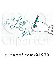 Royalty Free RF Clipart Illustration Of A Hand Writing I Love You On Graph Paper With A Pencil