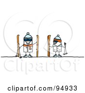 Poster, Art Print Of Stick People Couple With Skis