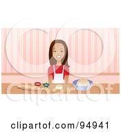 Poster, Art Print Of Brunette Woman Smiling While Using Cookie Cutters In A Kitchen