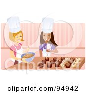 Poster, Art Print Of Royalty-Free Rf Clipart Illustration Of Two Happy Women Creating Elegant Chocolates In A Kitchen
