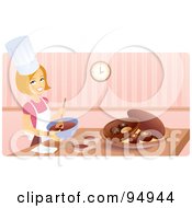 Poster, Art Print Of Blond Woman Smiling And Mixing Chocolate In A Bowl