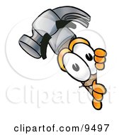 Clipart Picture Of A Hammer Mascot Cartoon Character Peeking Around A Corner by Toons4Biz