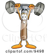 Poster, Art Print Of Hammer Mascot Cartoon Character Holding A Heavy Barbell Above His Head