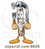 Clipart Picture Of A Hammer Mascot Cartoon Character Holding A Knife And Fork by Toons4Biz