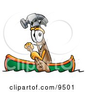 Hammer Mascot Cartoon Character Rowing A Boat