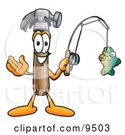 Poster, Art Print Of Hammer Mascot Cartoon Character Holding A Fish On A Fishing Pole