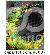 Grungy Urban Background Of Colorful Splatters Over Gray And Black Halftone