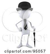 Royalty Free RF Clipart Illustration Of A 3d French White Bob Character With An Umbrella by Julos