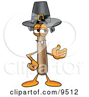 Hammer Mascot Cartoon Character Wearing A Pilgrim Hat On Thanksgiving by Mascot Junction