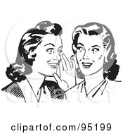 Royalty Free RF Clipart Illustration Of Two Gossiping Retro Women In Black And White by BestVector