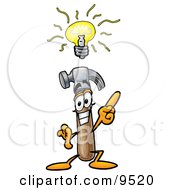 Clipart Picture Of A Hammer Mascot Cartoon Character With A Bright Idea by Toons4Biz