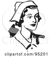 Royalty Free RF Clipart Illustration Of A Black And White Retro Female Nurse Facing Right by BestVector