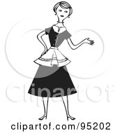 Royalty Free RF Clipart Illustration Of A Retro Black And White Woman Presenting With One Hand