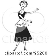 Royalty Free RF Clipart Illustration Of A Retro Black And White Woman Presenting With Both Arms