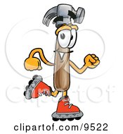 Clipart Picture Of A Hammer Mascot Cartoon Character Roller Blading On Inline Skates by Toons4Biz