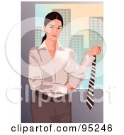 Royalty Free RF Clipart Illustration Of A Corporate Business Woman Holding A Tie
