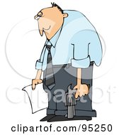 Depressed Middle Aged Caucasian Man Holding A Suicide Letter And Gun