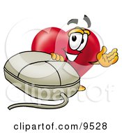 Clipart Picture Of A Love Heart Mascot Cartoon Character With A Computer Mouse