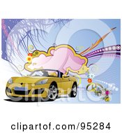 Royalty Free RF Clipart Illustration Of A Yellow Convertible Car Background 4 by leonid