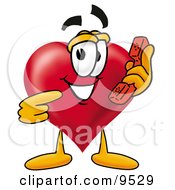 Love Heart Mascot Cartoon Character Holding A Telephone