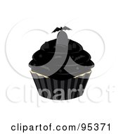 Royalty Free RF Clipart Illustration Of A Vampire Bat And Tombstone On Top Of A Black Cupcake by Randomway #COLLC95371-0150