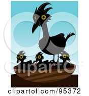 Royalty Free RF Clipart Illustration Of A Crow Standing Over Her Chicks In A Nest