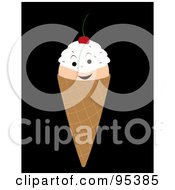 Poster, Art Print Of Smiling Double Scoop Waffle Ice Cream Cone Character On Black