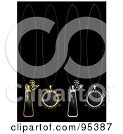 Royalty Free RF Clipart Illustration Of A Digital Collage Of Silver And Gold Necklaces On Black