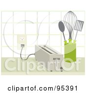 Poster, Art Print Of Toaster Beside Utensils On A Kitchen Counter