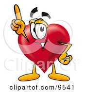 Love Heart Mascot Cartoon Character Pointing Upwards
