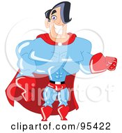 Royalty Free RF Clipart Illustration Of A Super Man In A Blue Suit And Red Cape