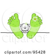 Poster, Art Print Of Stick People Woman Relaxing With Her Green Spring Feet Up On A Table
