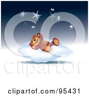 Poster, Art Print Of Cute Teddy Bear Resting On A Fluffy White Cloud Under Stars