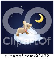 Poster, Art Print Of Cute Teddy Sleeping On A Fluffy White Cloud Under The Moon And Stars
