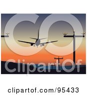 Poster, Art Print Of Plane Taking Off Or Landing At An Airport Silhouetted Against The Sunset