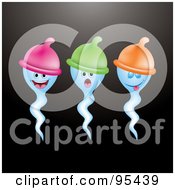 Poster, Art Print Of Three Blue Sperms Wearing Condom Hats