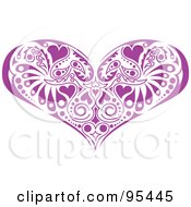 Royalty Free RF Clipart Illustration Of A Purple Victorian Heart Design by Andy Nortnik