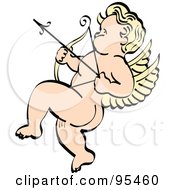 Nude Blond Cupid Aiming An Arrow Up To The Left