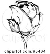 Royalty Free RF Clipart Illustration Of A Dew Drop On The Side Of A Single Black And White Rose